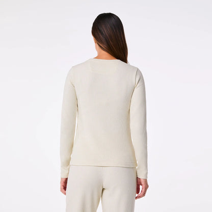 Women's Off-Shift Waffle Crewneck Top - Cream