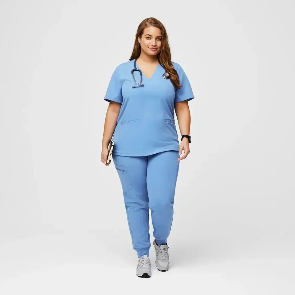 Women's Three-Pocket Scrub Top - Ceil Blue