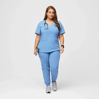 Women's Three-Pocket Scrub Top - Ceil Blue
