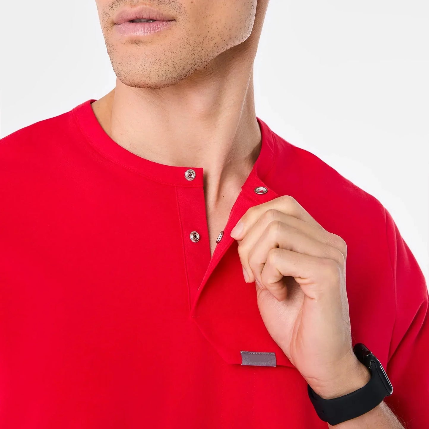 Men's Henley Scrub Top - Pop Red