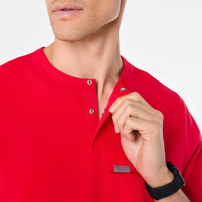 Men's Henley Scrub Top - Pop Red