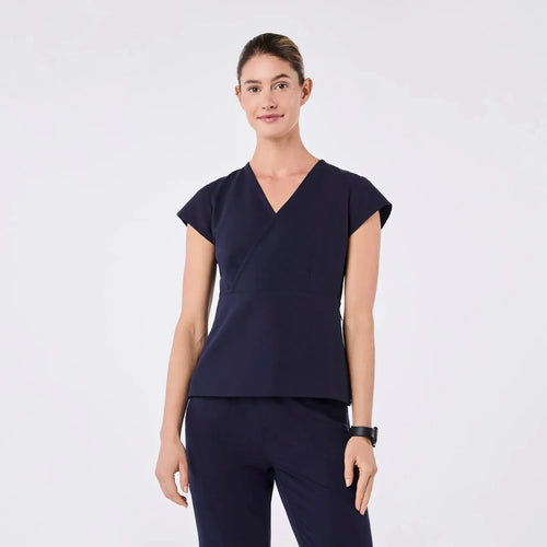 Women's  Slim Peplum Scrub Top - Navy