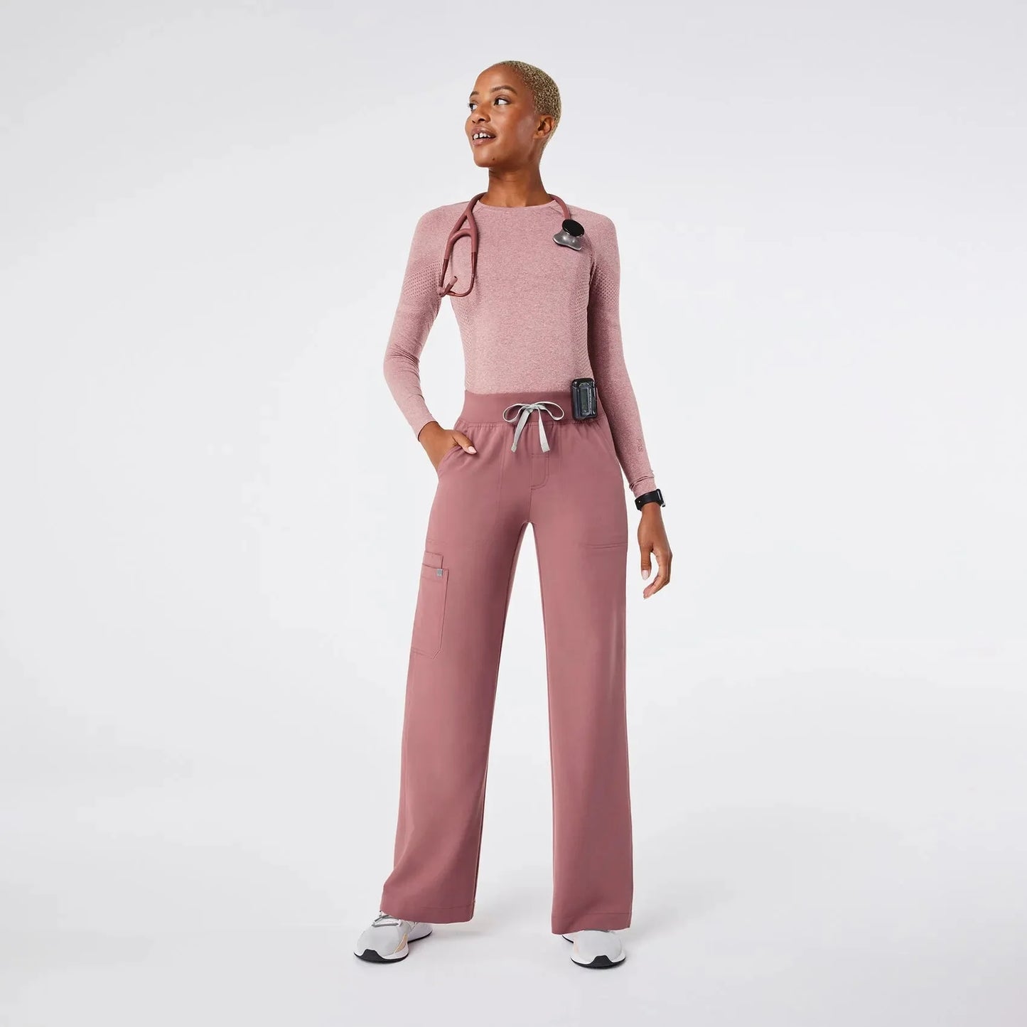 Women's High Waisted Isabel Wide Leg Scrub Pants - Mauve