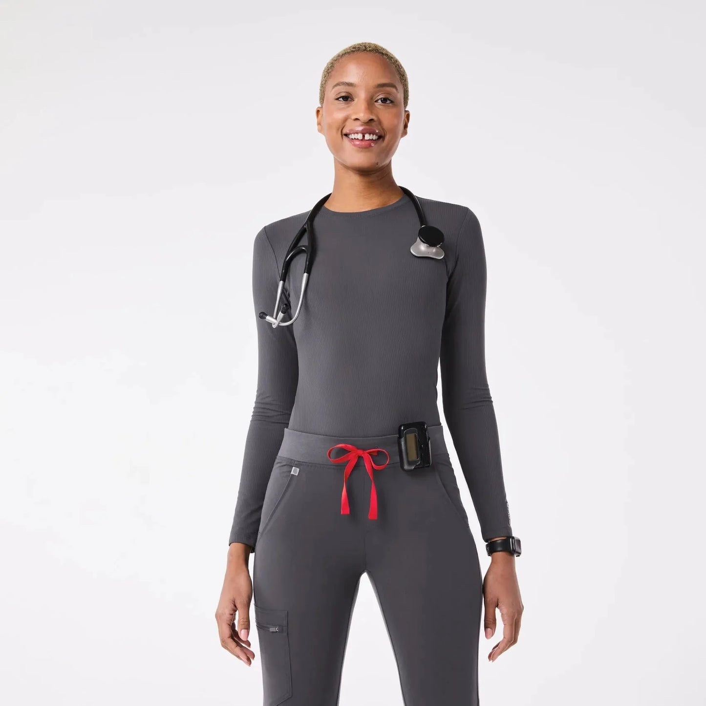 Women's Ribbed Longsleeve Underscrub - Charcoal