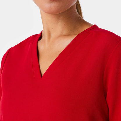 Women's Three-Pocket Scrub Top - Winning Red