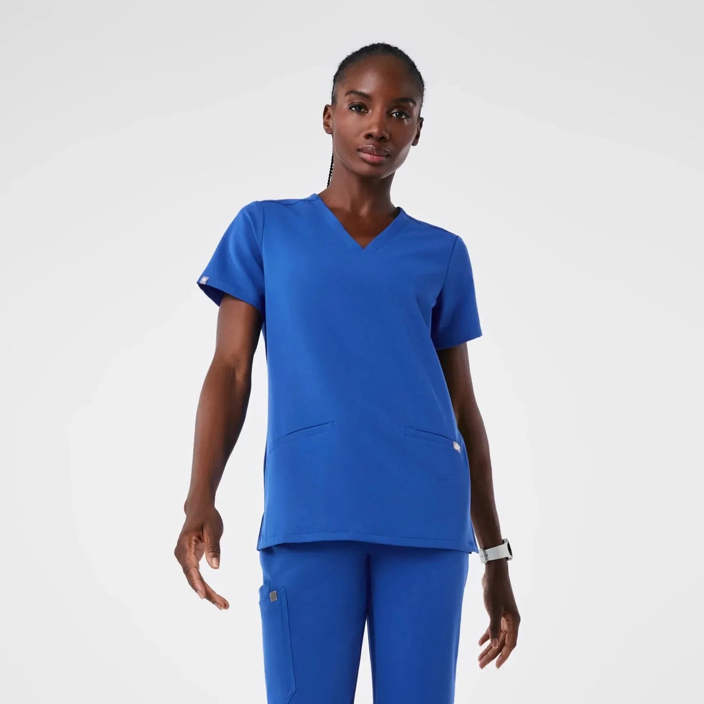 Women's Three-Pocket Scrub Top; - Winning Blue