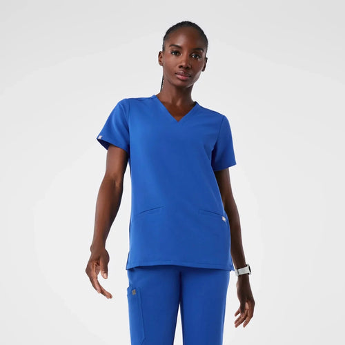 Women's Three-Pocket Scrub Top; - Winning Blue