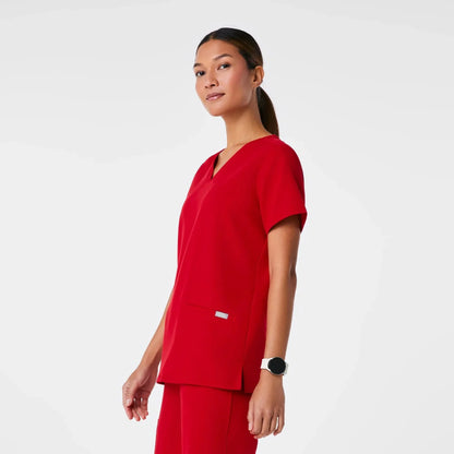 Women's Three-Pocket Scrub Top - Winning Red