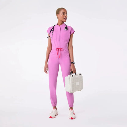 Women's Cargo ScrubJumpsuit- Pink Cloud