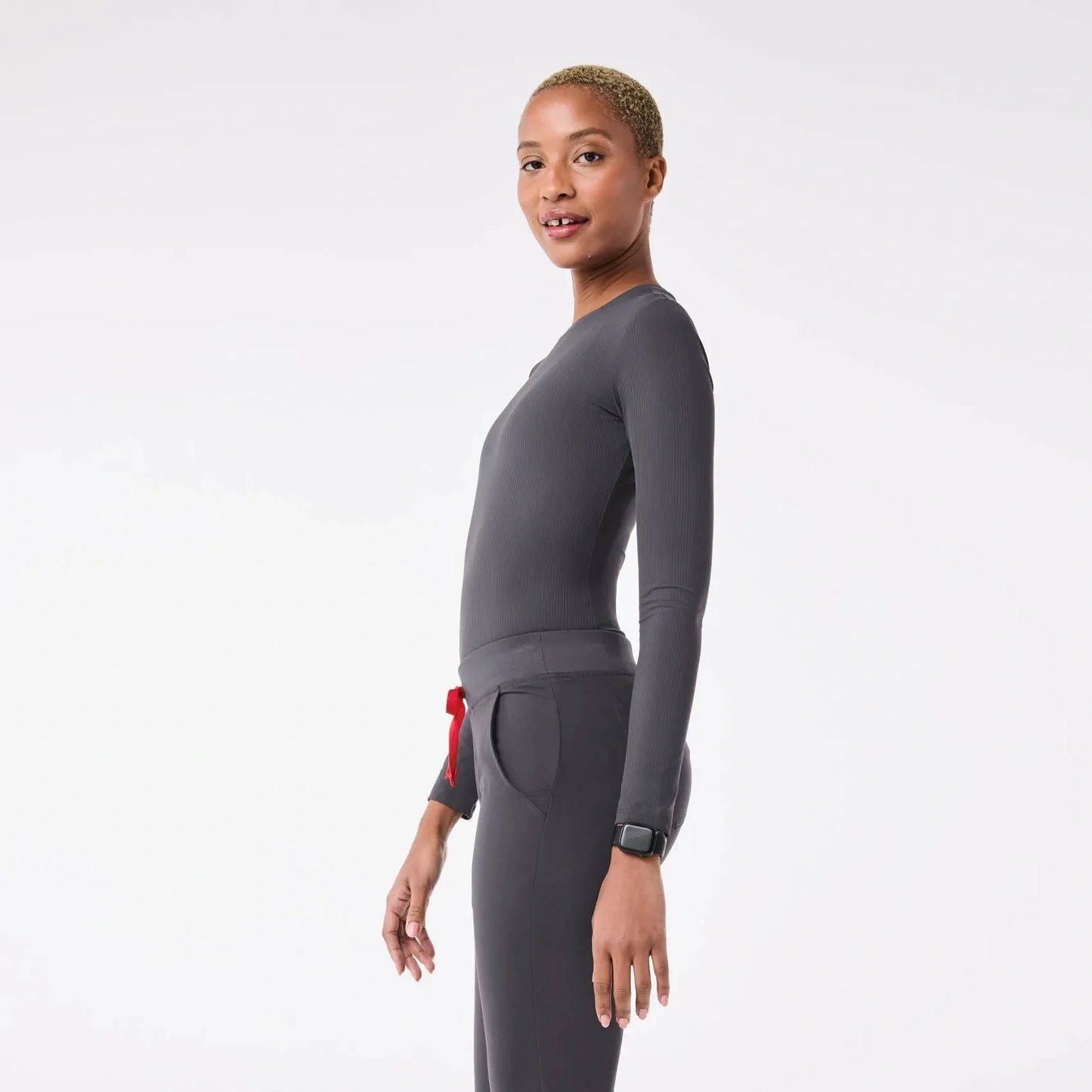 Women's Ribbed Longsleeve Underscrub - Charcoal