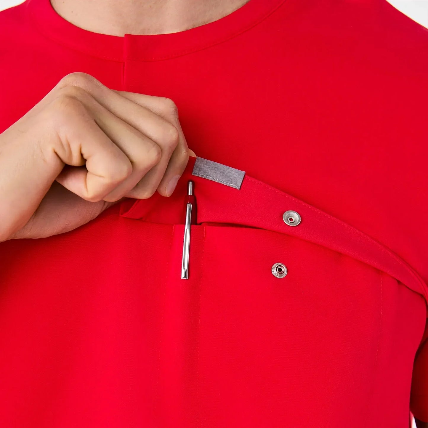 Men's Henley Scrub Top - Pop Red