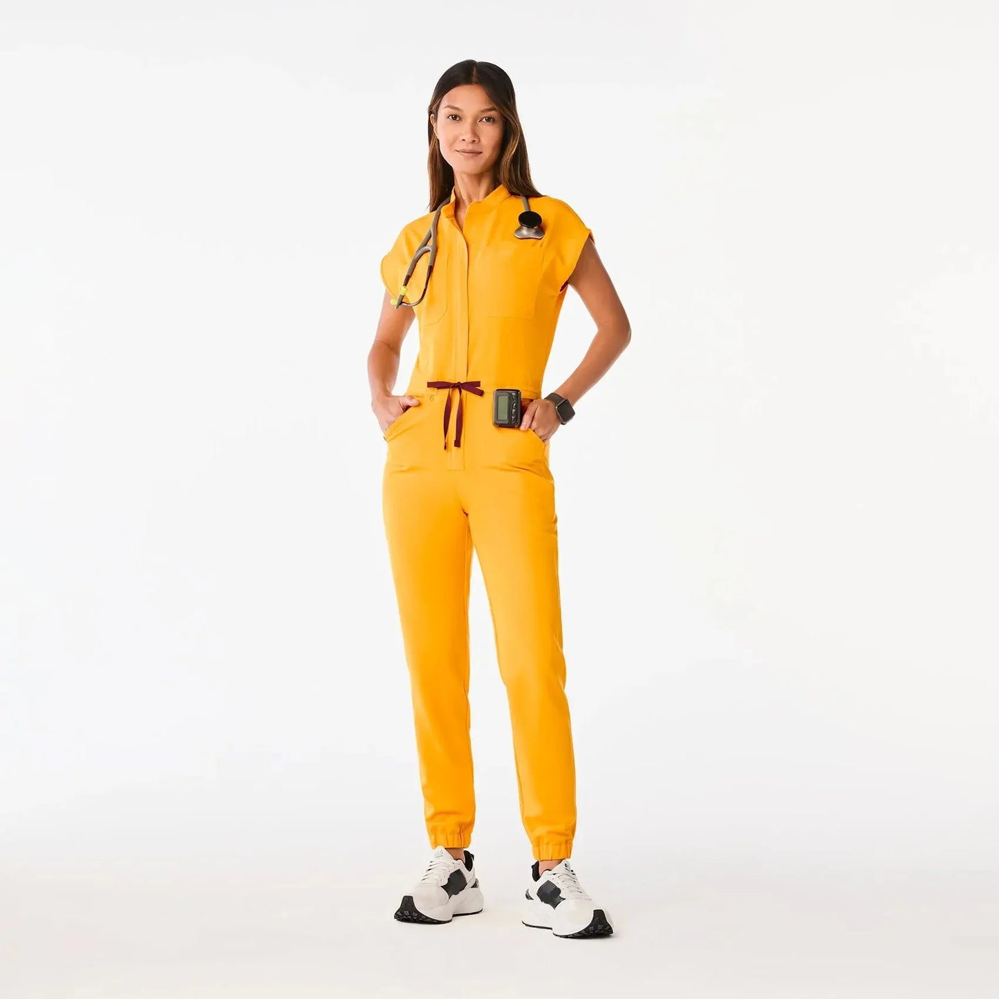 Women's  Cargo ScrubJumpsuit - Emergency Yellow