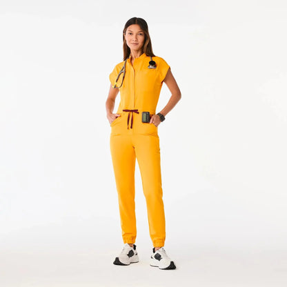 Women's  Cargo ScrubJumpsuit - Emergency Yellow