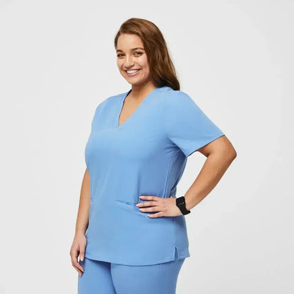Women's Three-Pocket Scrub Top - Ceil Blue