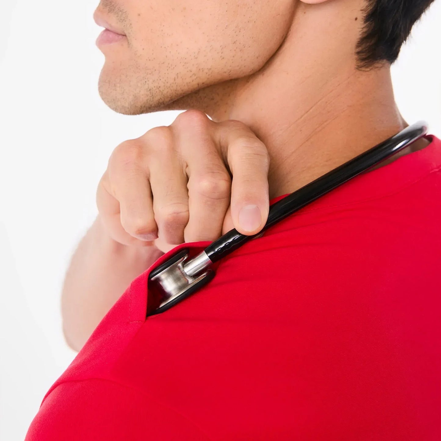 Men's Henley Scrub Top - Pop Red
