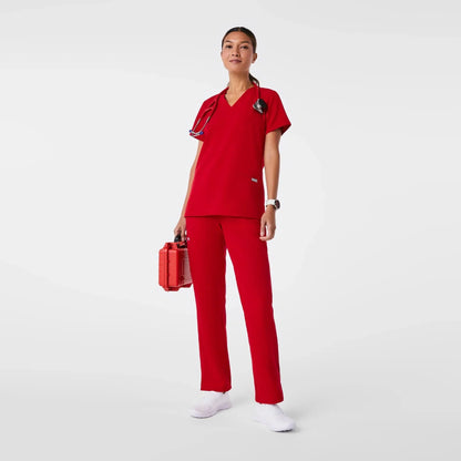 Women's Three-Pocket Scrub Top - Winning Red