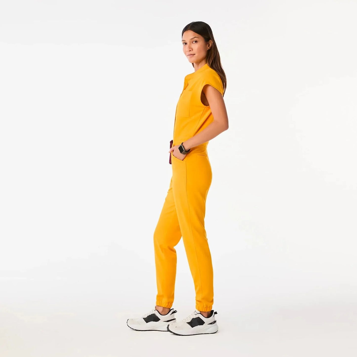Women's  Cargo ScrubJumpsuit - Emergency Yellow