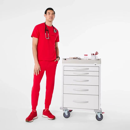 Men's Henley Scrub Top - Pop Red