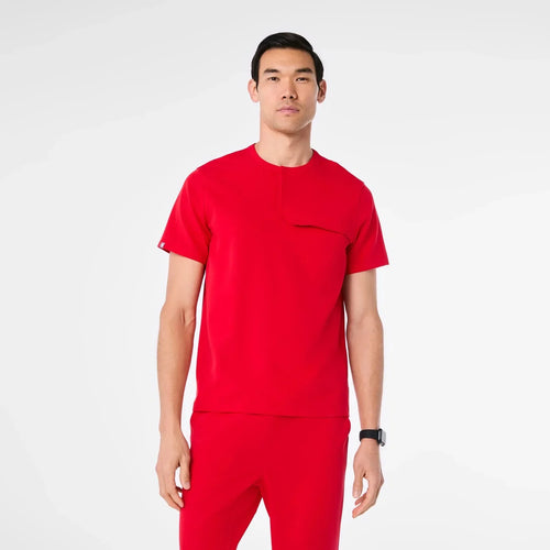 Men's Henley Scrub Top - Pop Red
