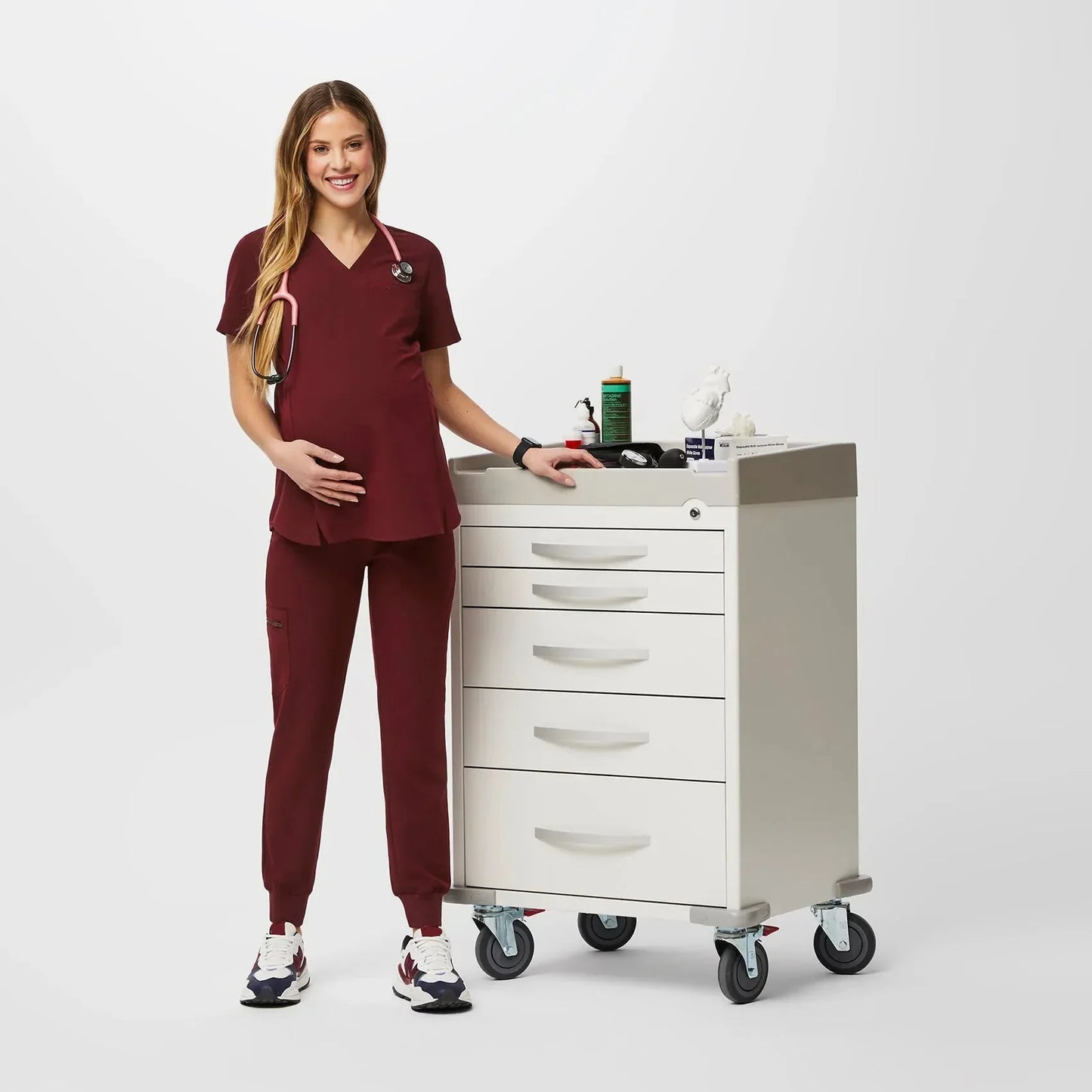 Women's Maternity Scrub Top - Burgundy