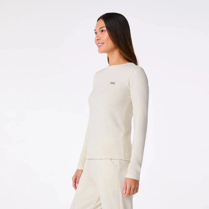 Women's Off-Shift Waffle Crewneck Top - Cream