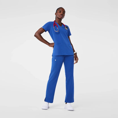 Women's Three-Pocket Scrub Top; - Winning Blue