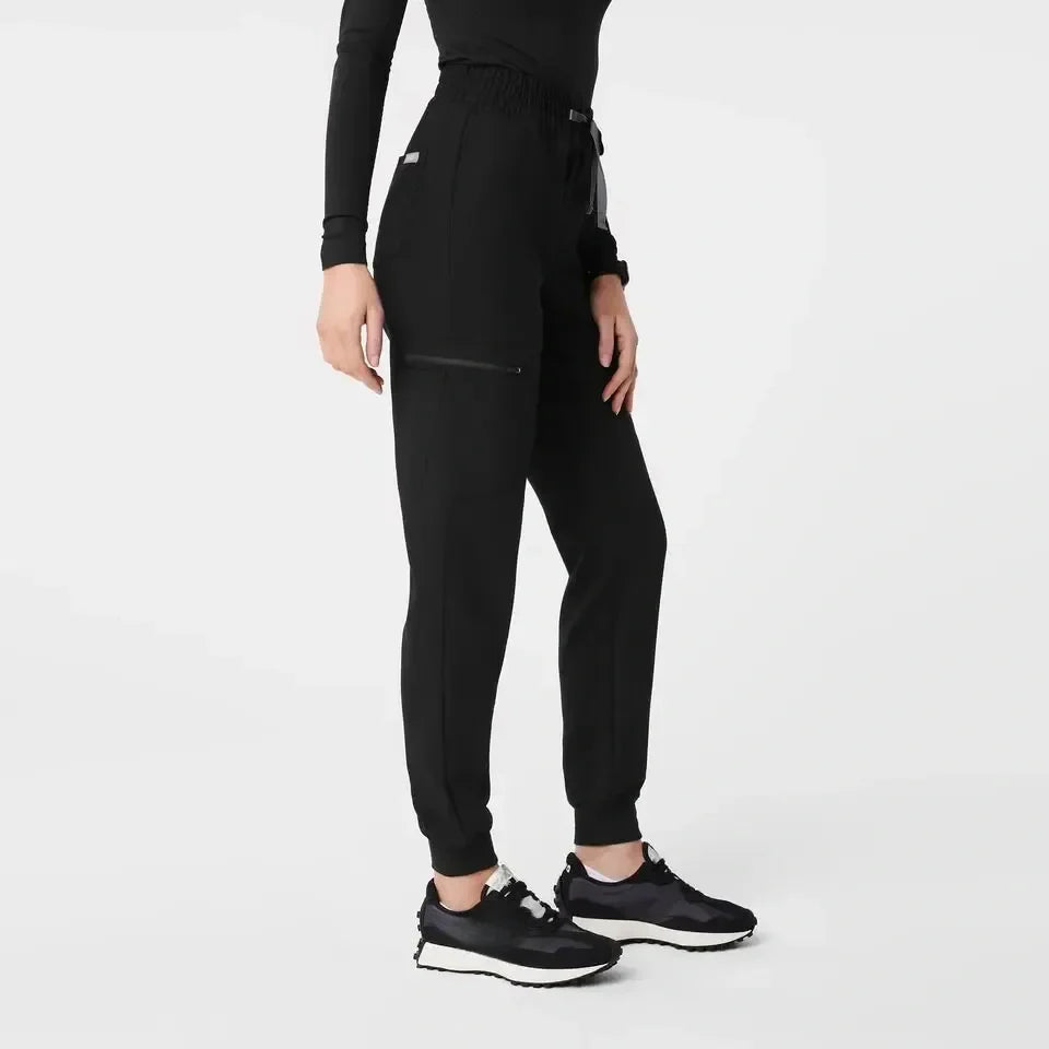 Women's High Waisted Uman Relaxed Jogger Scrub Pants - Black