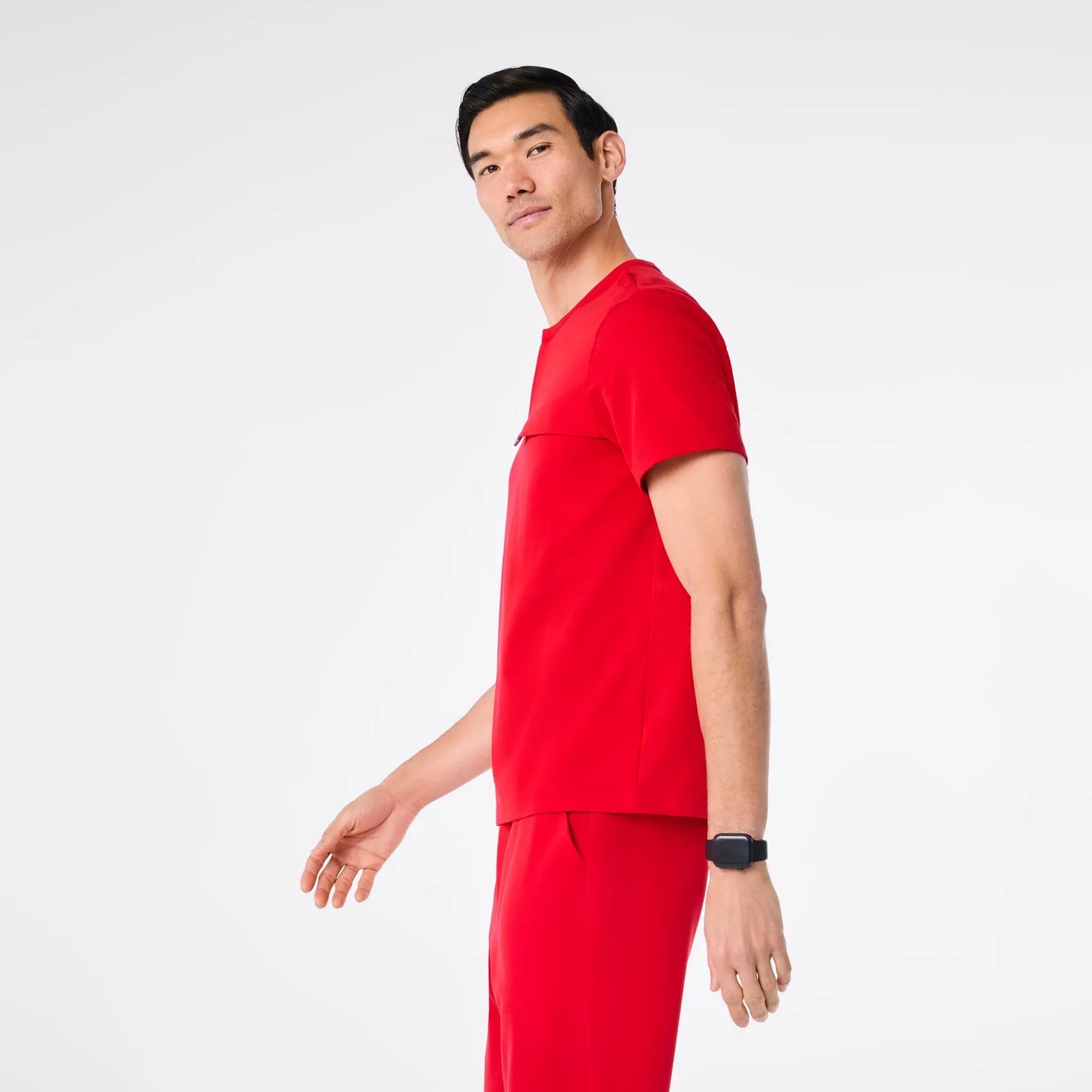 Men's Henley Scrub Top - Pop Red