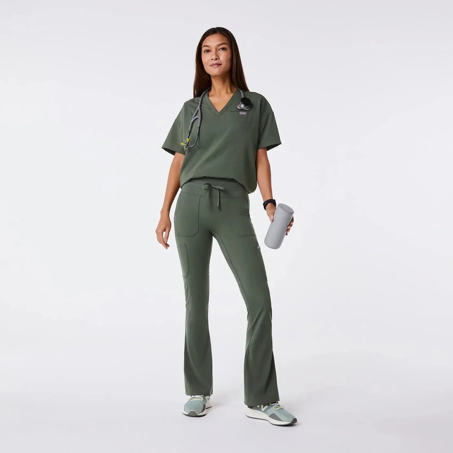 Women's High Waisted Flare ScrubLegging - Moss