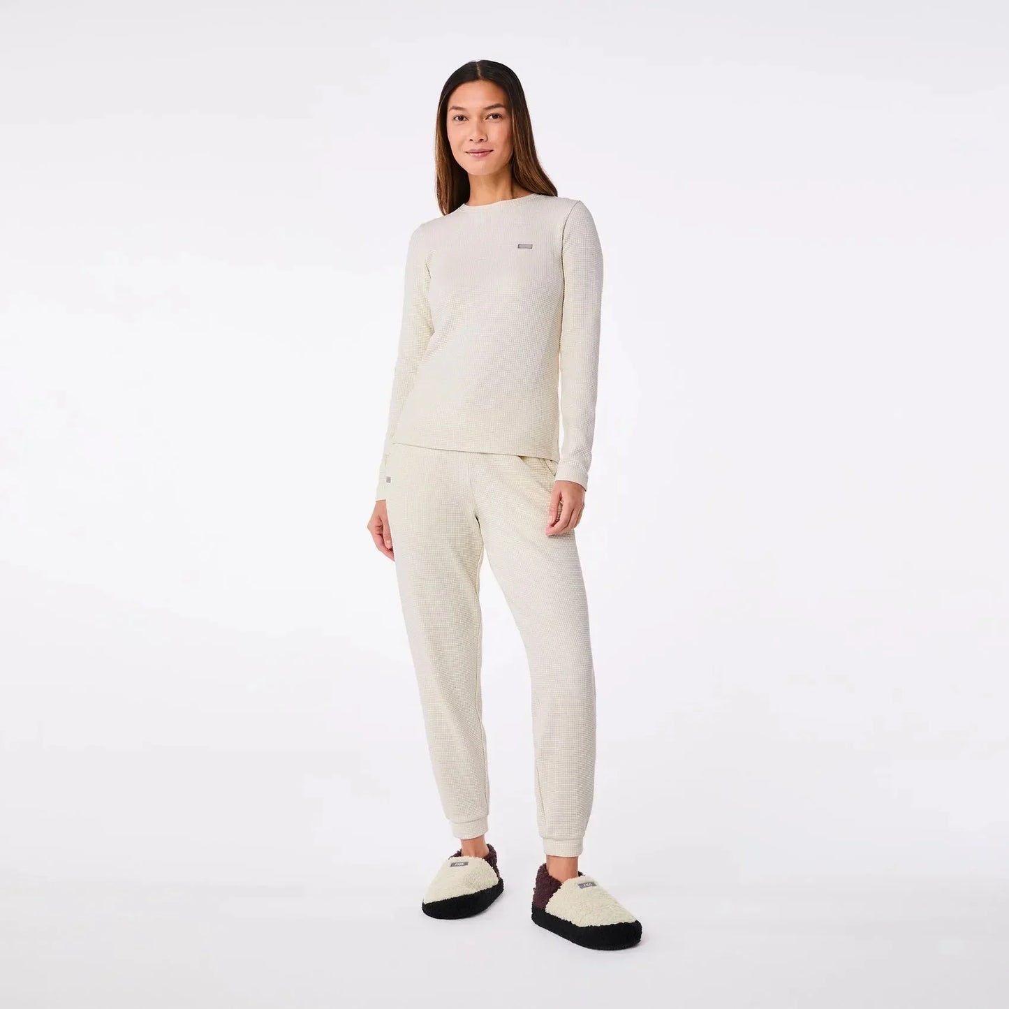 Women's Off-Shift Waffle Crewneck Top - Cream