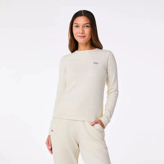 Women's Off-Shift Waffle Crewneck Top - Cream